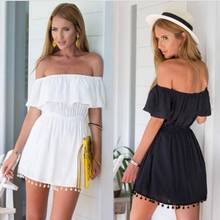 2021 Summer Fashion Women's Solid Slash Neck Short Sleeve Empire Mini Dress Off Shoulder Patchwork Tassel Ladies Pleated 2024 - buy cheap