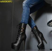 ASHIOFU Handmade Ladies High Heel Platform Boots Shoelace Platform Sexy Party Prom Ankle Boots Club Evening Fashion Short Boots 2024 - buy cheap