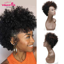 Wonderful Human Hair Wigs Brazilian Remy Afro Kinky Curly Wigs For Black Women Pixie Cut Human Hair Wig Short Part Wig with Bang 2024 - buy cheap