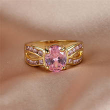 Rosa oval anel de pedra 4 pinos de cristal zircão anéis para mulheres jóias de casamento do vintage moda amarelo anel de ouro presentes do dia das mães 2024 - compre barato