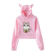 Cat Ear Animals Boba Tea Pink Fashion Hoodies Women Panada Cat Fox Pullovers Kawaii Cartoon Sweatshirt Girls Lady Harajuku Top 2024 - buy cheap