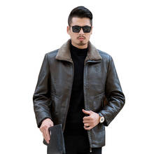 Chaqueta de cuero para invierno, abrigo de lana para hombre, abrigo Parka Plus, abrigo de terciopelo cálido con Cuello de piel PU, informal, marrón, negro, prendas de vestir, cortavientos 2024 - compra barato