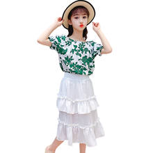 Ropa de verano para niñas, camiseta Floral + falda, chándal con volantes, estilo informal 2024 - compra barato
