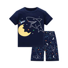 Pijama infantil, manga curta, de verão, conjunto com shorts esportivo e camiseta, para meninos, roupa para dormir 3 a 8t 2024 - compre barato