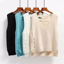 V-neck sweater vest women's outer wear spring autumn new style back hollow straps Korean version of wild pullover sweater vest 2024 - buy cheap