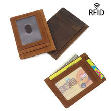 Billetera de cuero genuino con bloqueo RFID para hombre, Tarjetero con cremallera, billetera delgada para tarjetas e identificación 2024 - compra barato