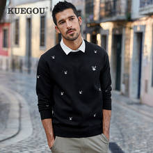 Kuegou blusas quentes masculinas de outono e inverno, suéter de tricô bordado, blusa preta plus size 2024 - compre barato