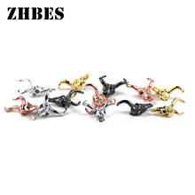ZHBES-Cuentas de cobre con forma de calavera de vaca, espaciadores de circonita negra, abalorios sueltos para la fabricación de joyas, accesorios para pulseras DIY, 4 Uds. 2024 - compra barato