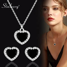SINLEERY-Conjunto de joyería de boda con diamantes de imitación para mujer, collar y pendientes nupciales, Color plateado, romántico, corazón rojo y negro, TZ441 SSB 2024 - compra barato
