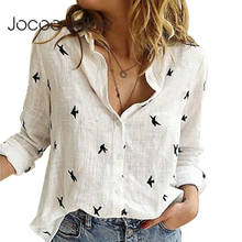 Jocoo Jolee Women Casual Birds Print Blouse Spring Summer Long Sleeve Cotton and Linen Loose Shirt Vintage Tops Tunic Oversized 2024 - buy cheap