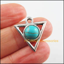 12 nuevos dijes triangulares, colgantes de piedra azul de tono plateado tibetano, 19,5x21mm 2024 - compra barato