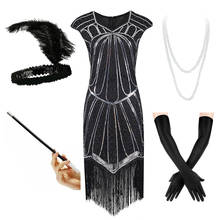 Women's Flapper Dresses 1920s Beaded Fringed Great Gatsby Dress w/Accessories Set xs-xxl 2024 - buy cheap