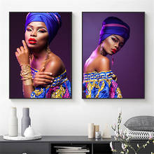 Sexy Makeup African Woman Canvas Painting Red Lips Girl Posters and Prints Scandinavian Cuadros Wall Art Picture for Living Room 2024 - buy cheap