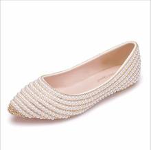 Handmade white gold chain pearl flat shoes wedding shoes pointed shallow mouth bridal elegant flat shoes women casual shoes34-43 2024 - buy cheap