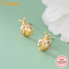 TrustDavis-pendientes de plata de ley 925 auténtica para mujer, joyería fina de boda, de color dorado, con forma de insecto y escarabajo, CZ, DA466 2024 - compra barato