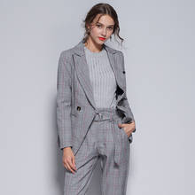 Chaqueta elegante profesional a cuadros para mujer, trajes a la moda, abrigo de trabajo informal, pantalones, trajes, 2019 2024 - compra barato