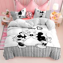 Комплект постельного белья Disney, черно-белый милый пододеяльник с Микки и Минни Маус, домашний текстиль, для мальчиков и девочек, подарок для пар, Свадебный комплект с одеялом 2024 - купить недорого