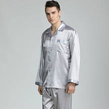 Conjunto de pijamas de cetim e seda falso, roupa de dormir masculina com duas peças, camisa casual com estampa, roupa de dormir 2024 - compre barato