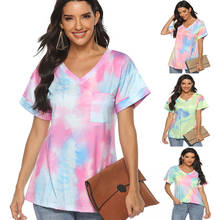 Camiseta Tie-Dye de manga corta para mujer, ropa estética harajuku, ropa urbana para chica, Camiseta con cuello en V, 2021 2024 - compra barato