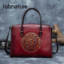Женская сумка-тоут из натуральной воловьей кожи Johnature, вместительная сумка через плечо в стиле ретро, из воловьей кожи, для отдыха, 2021 2024 - купить недорого