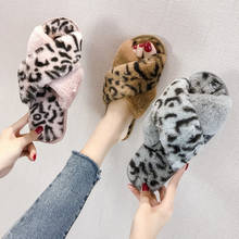 MHYONS Winter Women Home Slippers with Faux Fur Fashion Warm Shoes Woman Slip on Flats Female Slides Leopard Plus Size 41 2024 - buy cheap