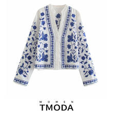 TMODA1244 Za-blusa holgada con bordado Floral para mujer, camisa Vintage de manga larga con botones, Tops elegantes, 2021 2024 - compra barato