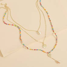 3 Pcs/Set Beach Style Fashion Natural Shell Pendant Necklace Women Boho Ethnic Handmade Beaded Long Metal Chain Layered Necklace 2024 - buy cheap