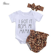 2020 Baby Summer Clothing Newborn Infant Baby Girls Romper + Lace Leopard Shorts + Headdress Letter Clothing Set 2024 - buy cheap