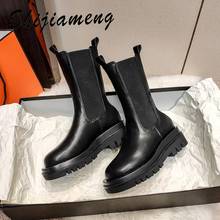 Autumn and winter 2021 new mid-tube thick-soled non-slip Chelsea leather women's boots long-tube short boots 2024 - buy cheap