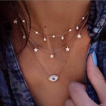 Colgante de ojo de estrella de cinco puntas, collar multicapa, gargantilla de diamantes de imitación de cristal, personalidad de moda femenina 2024 - compra barato