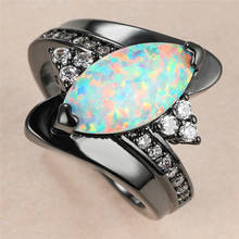 Vintage Female White Leaf Opal Ring Charm 14KT Black Gold Thin Wedding Rings For Women Punk Bride Round Zircon Engagement Ring 2024 - buy cheap