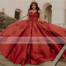 ORFILA vestido de 15 años 2021 Ball Gown Prom Dress Red Spaghetti Straps Lace Applique Sweet 16 Dress 2024 - buy cheap