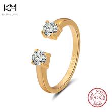 KISS MANDY Real 925 Sterling Silver Rings Open Design Silver&Gold Color AAA Zircon Adjustable Ring Party Jewelry Women SR60 2024 - buy cheap