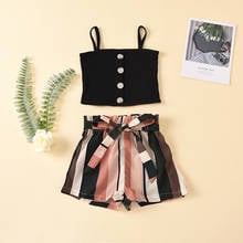 2pcs Toddler Kids Baby Suit Set Solid Sleeveless Spaghetti Strap Top+ Striped Shorts for Girls Black 1-6 Years Fashion Outfits 2024 - buy cheap