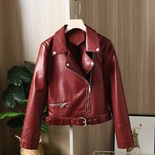 Jaqueta de couro curto do falso das mulheres finas coreano com cinto primavera outono jaqueta feminina manga longa jaqueta biker feminino outerwear 2024 - compre barato