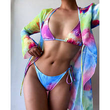 Microbikini brasileño Tie-dye para mujer, traje de baño triangular de tres piezas, corte alto con cordón, 2020 2024 - compra barato