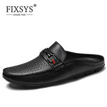 FIXSYS Brand Summer Man Slippers High Quality Half Shoes Buckle Loafer Slides Genuine Leather Male Mules Lightweight Drag Shoes 2024 - buy cheap