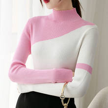 JMPRS Women Sweater Fashion Half Turtleneck Patchwork Autumn Long Sleeve Knitted Jumper Causal Chic Slim Korean Ladies Top 2024 - buy cheap