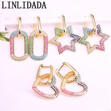 5Pair Popular Small Hoop Earrings for Women Brass rainbow Cubic Zircon oval heart star hoop earrings 2024 - buy cheap