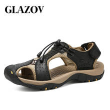 GLAZOV-Sandalias clásicas de cuero genuino para hombre, zapatos ligeros informales para exteriores, zapatillas de moda, talla 38-48 2024 - compra barato