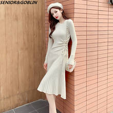 Fashion Autumn Long Dress 2022 New Design Drawstring Slim Dress Winter Elegant Knitted Women Dress Office Work Dress 2024 - buy cheap