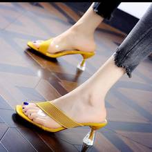 Sandálias e chinelos femininos, sapatos de salto alto, amarelo, elegante e slim, novo, 2021 2024 - compre barato