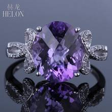 Helon prata esterlina 925 impecável oval 4ct genuíno natural ametista diamante feminino na moda jóias finas noivado anel de casamento 2024 - compre barato