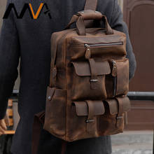Винтажный рюкзак MVA из натуральной кожи, для ноутбука 15 дюймов, с несколькими карманами, школьный деловой дорожный ранец, большой мужской кожаный портфель 2024 - купить недорого