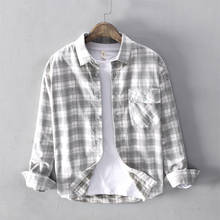 Camisa de pana de manga larga de estilo japonés para hombre, camisa a cuadros de otoño invierno 2020, camisa informal de manga larga para hombre 2024 - compra barato
