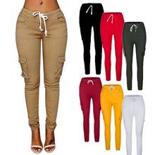 2021 Spring Lace Up Waist Casual Women Pants Solid Pencil Pants Multi-Pockets Plus Size Straight Slim Fit Trousers 2024 - buy cheap
