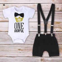 Baby Boys Clothes Set Newborn Infant Baby Boys Letter Gentleman Birthday Short Sleeve Romper Straps Shorts Outfits 2024 - купить недорого