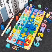 Montessori educacional brinquedos de madeira crianças placa ocupada brinquedos de pesca magnética montessori matemática aprendizagem contagem geometria 2024 - compre barato