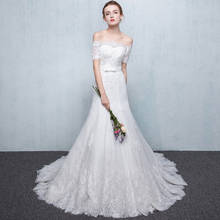 Custom Made Mermaid Wedding Gowns Vestido De Noiva Sereia Boat Neck Short Sleeve Lace Flowers Beading Trumpet Bride Dresses 2024 - buy cheap