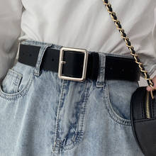 Ремень кожаный женский, с квадратной пряжкой, для джинсов, черный 2024 - купить недорого
